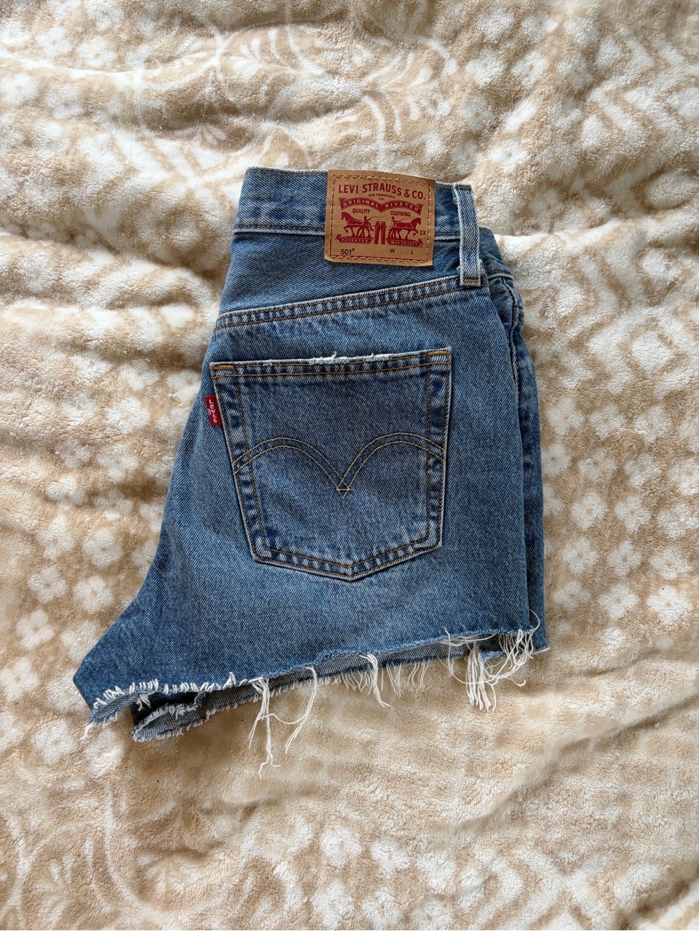 Levi's Raw Hem Classic Blue Denim Cutoff Shorts